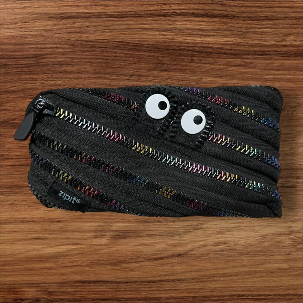ZIPIT Special Edition Monster Black Rainbow Pencil Case Googly Eyes 8.5”